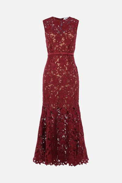 Self-portrait Womens Burgundy Guipure-lace Stretch-woven Midi Dress In Purple