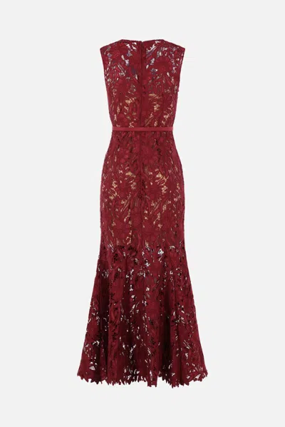 Self-portrait Womens Burgundy Guipure-lace Stretch-woven Midi Dress In Purple
