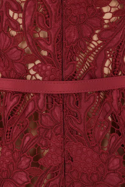 Self-portrait Womens Burgundy Guipure-lace Stretch-woven Midi Dress In Purple