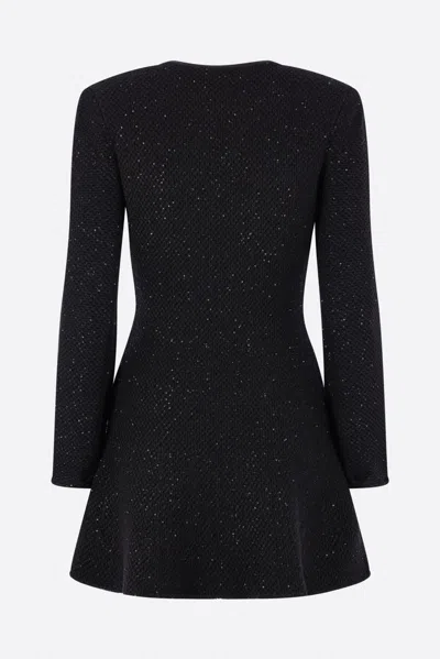 Self-portrait Bow-detail Sequined Knitted Minidress In Black