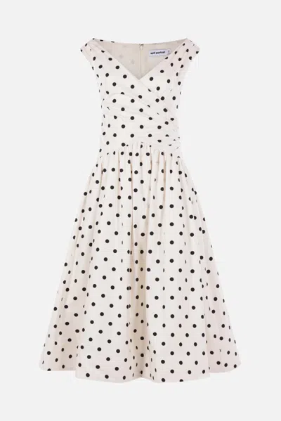 Self-portrait Polka-dot Off-shoulder Cotton Midi Dress In White