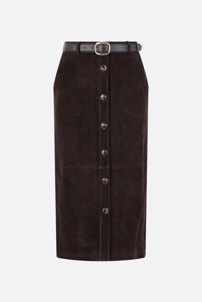 Self-portrait Brown Suede Midi Skirt Skirts Brown In Brown