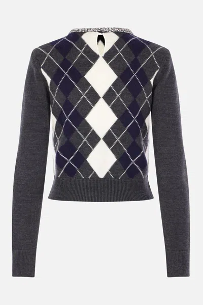 Self-portrait Womens Self Portrait Argyle Crystal Wool Jumper In Gray