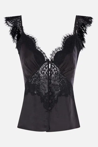 Self-portrait Satin Lace Top In Black