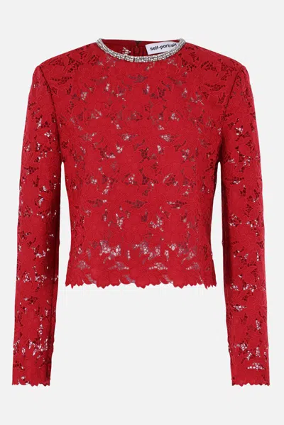 Self-portrait Embellished Guipure Lace Top In Red