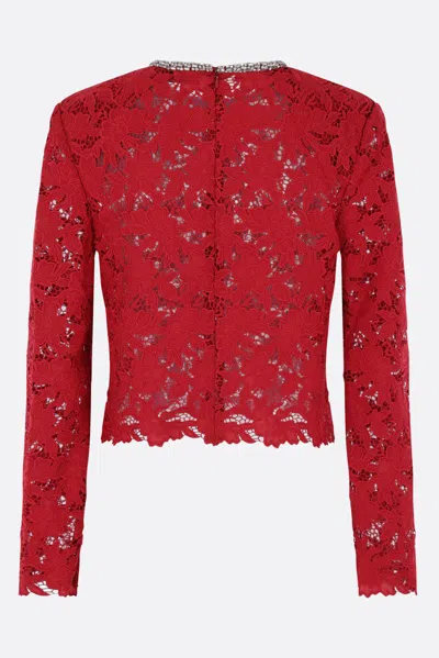Self-portrait Embellished Guipure Lace Top In Red