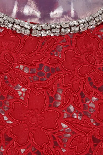 Self-portrait Embellished Guipure Lace Top In Red