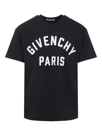 Givenchy Men Black Crewneck T-shirt With Maxi Logo Lettering On The Front In Cotton Man In Black