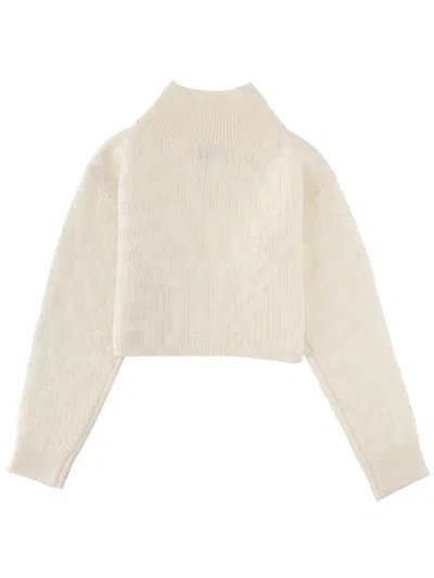 Hugo Boss Boss Cropped Sweater With Doubled Collar In Neutral