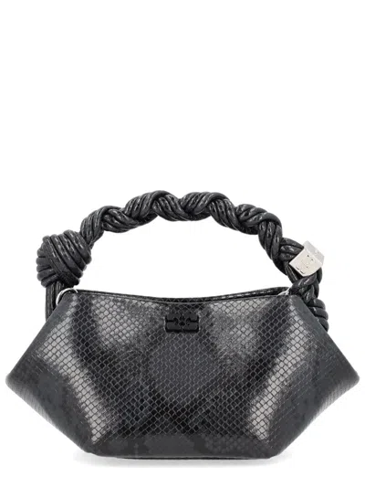 Ganni Mini Tote Bag With Twisted Handles In Black