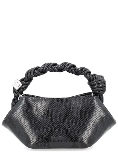 Ganni Mini Tote Bag With Twisted Handles In Black
