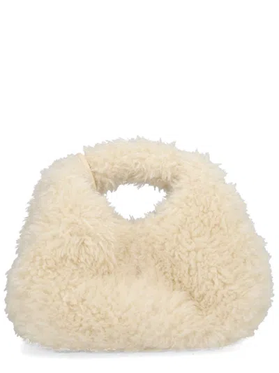 Ganni Faux Fur Hobo Bag In White