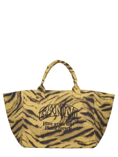 Ganni Cotton Tote Bag In Gold