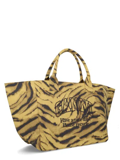 Ganni Cotton Tote Bag In Gold