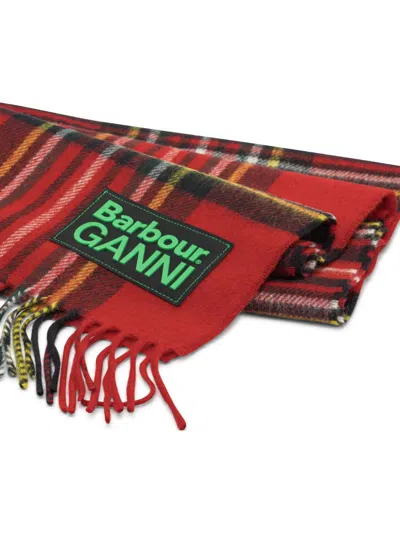 Barbour X Ganni Wool Scarf In Red