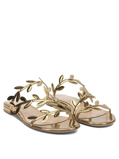 Gianvito Rossi Flavia Metallic Leather Slides In Gold