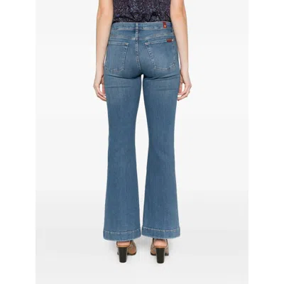 7 For All Mankind Womens Oceanstone Modern Dojo Tailorless Stretch-denim Jeans In Blue