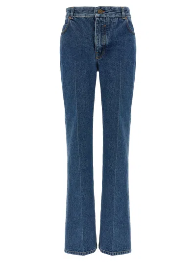 Balmain Embroidered Denim Trousers Belt Loops Pockets In Blue