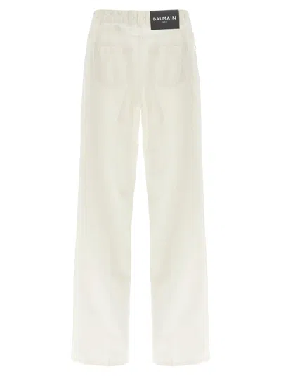 Balmain Denim Trousers Embroidery Back And Front Pockets In White