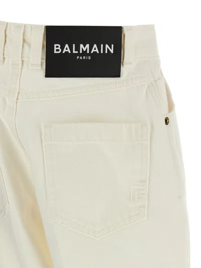 Balmain Denim Trousers Embroidery Back And Front Pockets In White