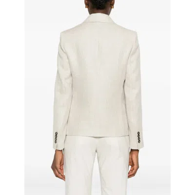 Brunello Cucinelli Button Herringbone Blazer In White