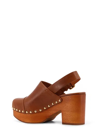Chloé Chunky Heel Stud Embellishments Wooden Platform Pumps In Ginger Brown