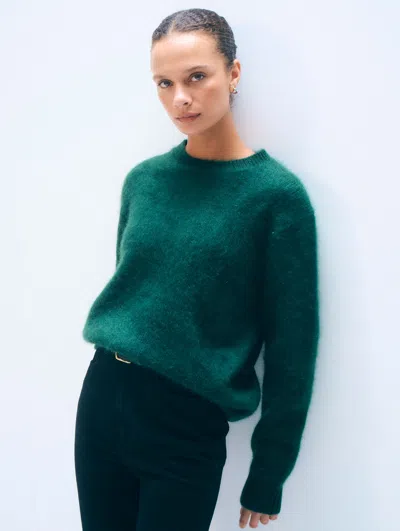 White & Warren Brushed Cashmere Crewneck Top In Green In Green