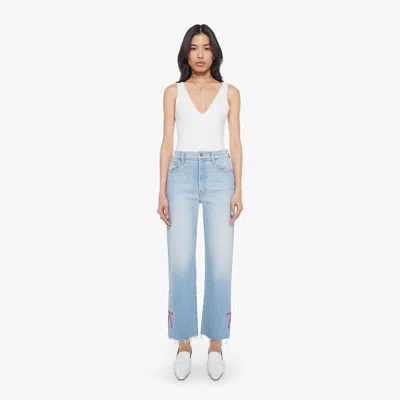 Mother The Rambler Zip Slice Hover Fray Complete 360 Jeans In Blue