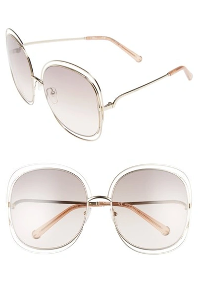 Chloé Carlina 62mm Oversize Sunglasses In Gold/ Transparent Peach