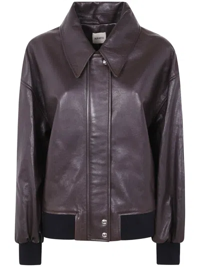 Khaite Shelman Leather Jacket In Blue