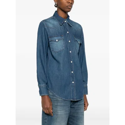 Apc Long-sleeved Denim Shirt In Blue