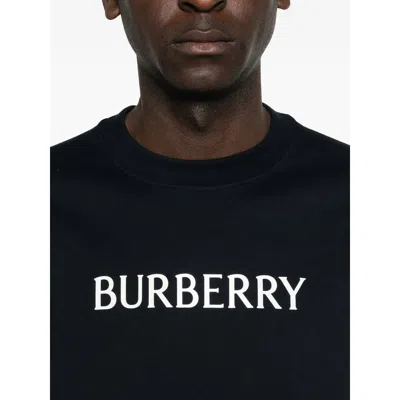 Burberry Men Black Crewneck T-shirt With Logo Lettering On The Front In Cotton Man In Black