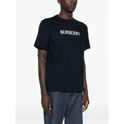 Burberry Men Black Crewneck T-shirt With Logo Lettering On The Front In Cotton Man In Black