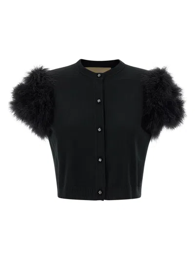 Valentino Garavani Feathered Knit Cardigan Sweaters And Cardigans Black In Black