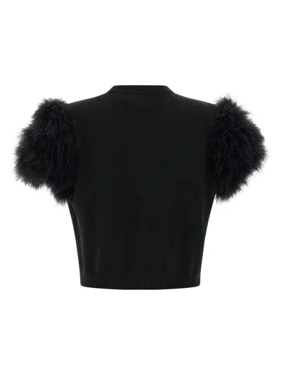 Valentino Garavani Feathered Knit Cardigan Sweaters And Cardigans Black In Black