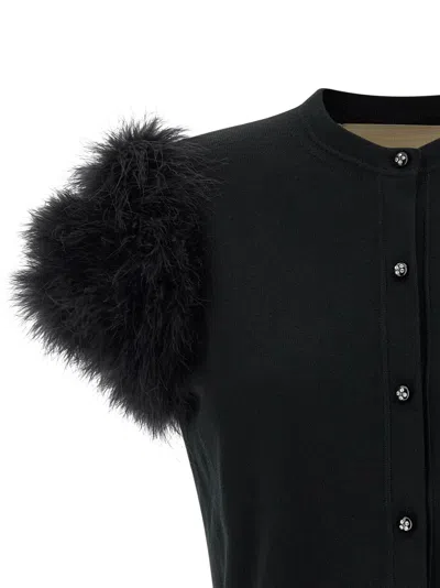 Valentino Garavani Feathered Knit Cardigan Sweaters And Cardigans Black In Black