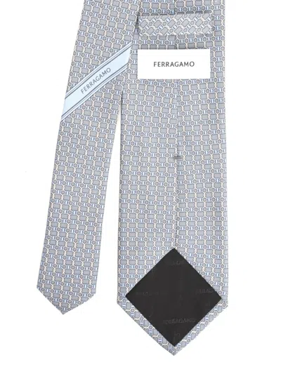 Ferragamo Vara Print Silk Tie Ties And Bow Ties Grey In Gray