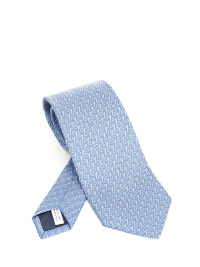 Ferragamo Writer Print Silk Tie Ties And Bow Ties Light Blue
