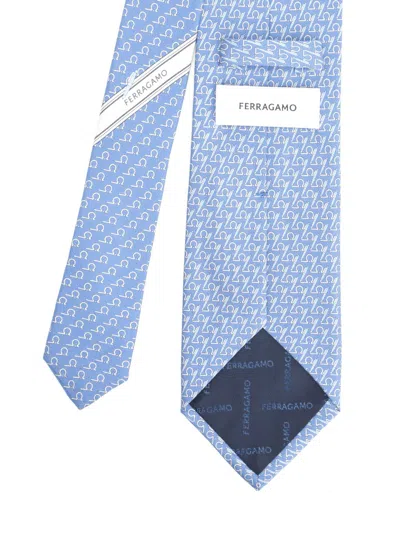 Ferragamo Writer Print Silk Tie Ties And Bow Ties Light Blue