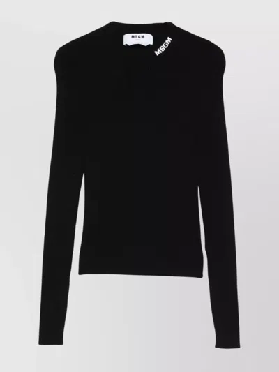 Msgm Fitted Long-sleeve Ribbed Top With Structured Shoulders In Black