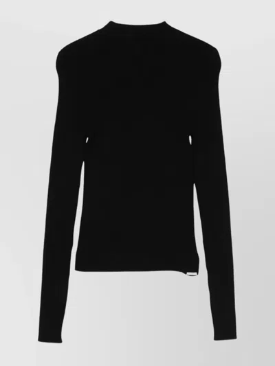 Msgm Fitted Long-sleeve Ribbed Top With Structured Shoulders In Black