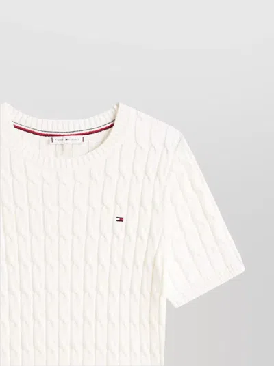 Tommy Hilfiger Short Sleeve Cable Knit Crew Top In White