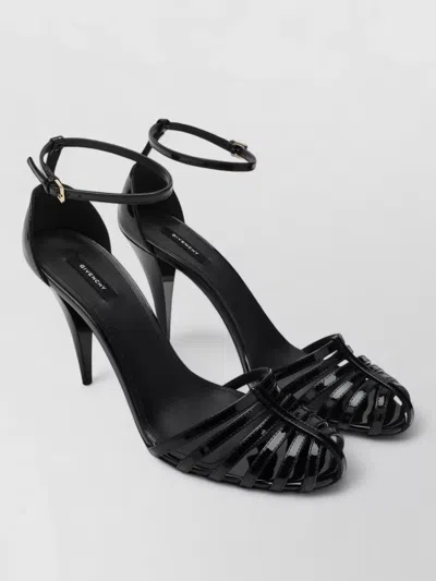 Givenchy Cage Heel Sandals Patent Leather Ankle Strap In Black
