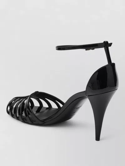 Givenchy Cage Heel Sandals Patent Leather Ankle Strap In Black