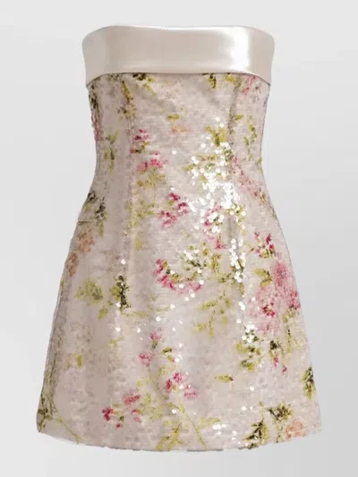 Alberta Ferretti Printed Sequin-embellished Strapless Mini Dress In Brown