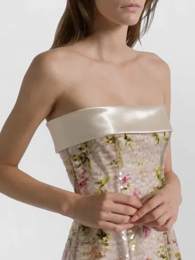 Alberta Ferretti Printed Sequin-embellished Strapless Mini Dress In Brown