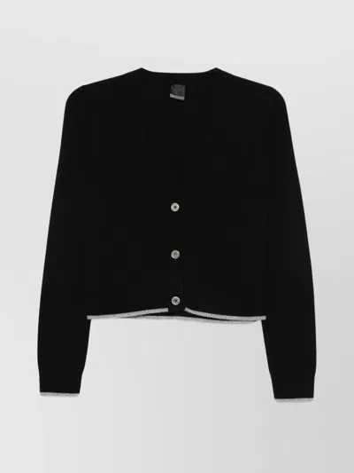 Pinko Cropped Button-down Sweater With Deep V-neckline In Black