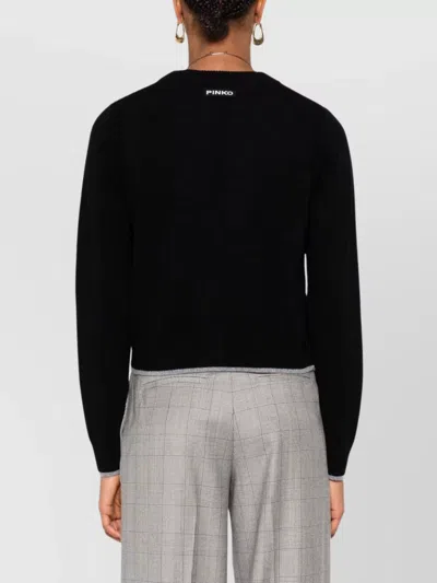Pinko Cropped Button-down Sweater With Deep V-neckline In Black