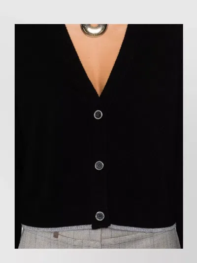 Pinko Cropped Button-down Sweater With Deep V-neckline In Black