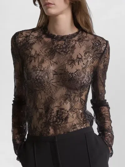 Alberta Ferretti Shirt Floral Pattern Keyhole Back Lace In Black